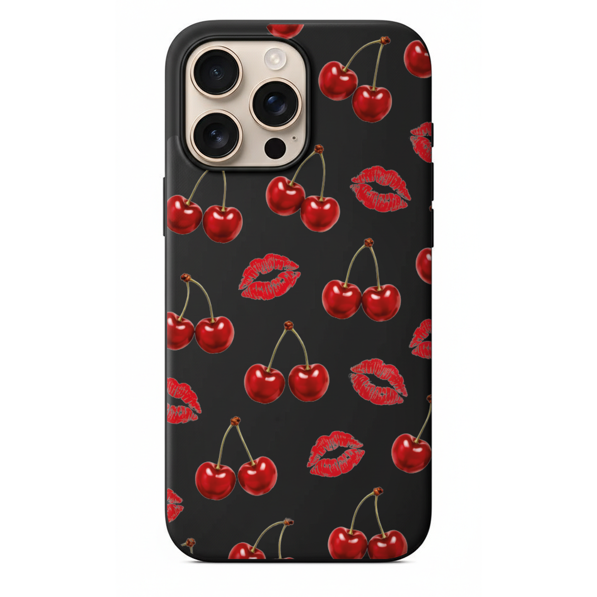 Kırmızı Kiraz Ve Öpücük Desenli Telefon Kılıfı (SV72)