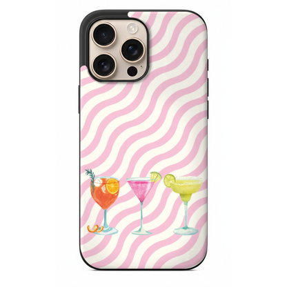 Kokteyl İllüstrasyonlu Pembe Çizgili Telefon Kılıfı (SV55)