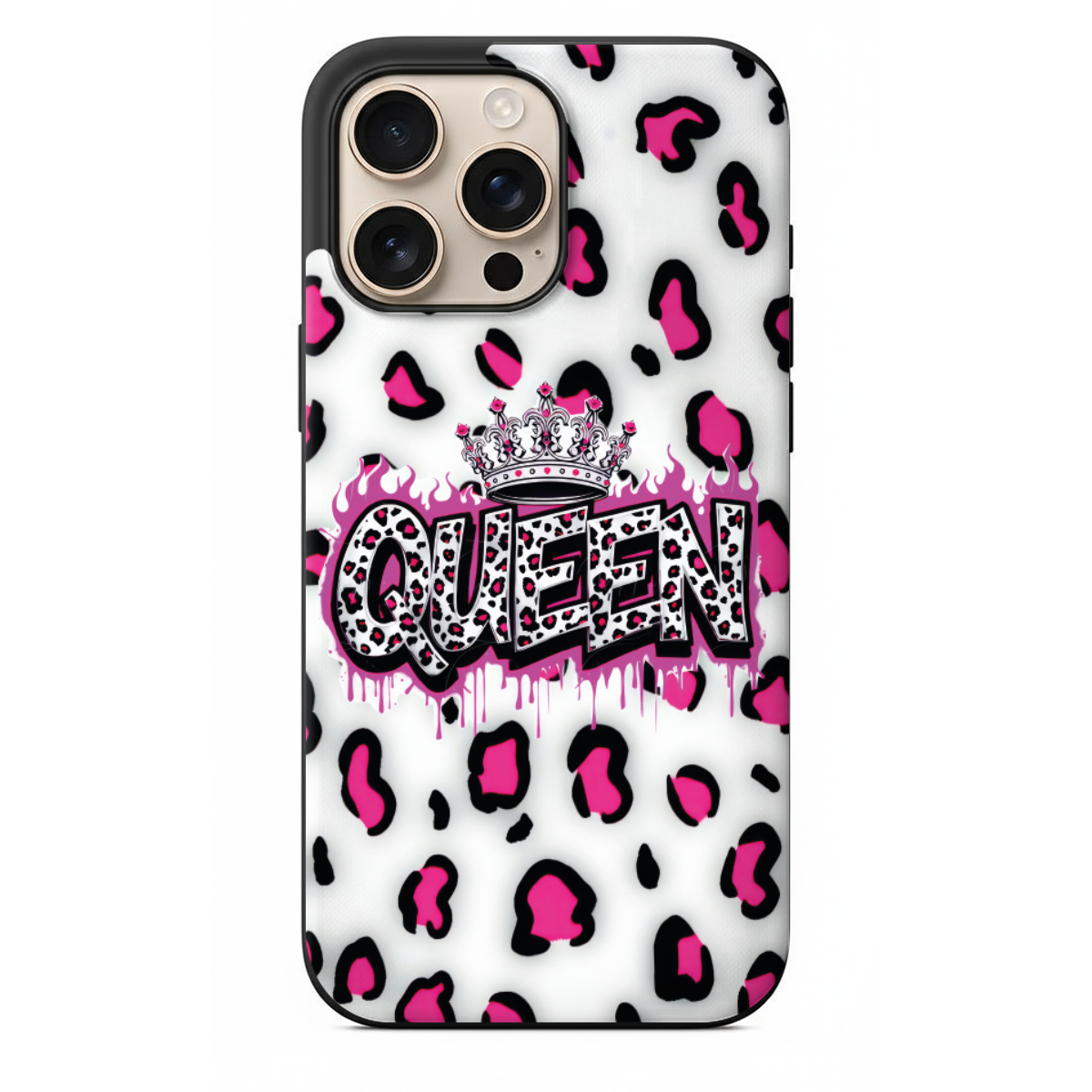 Queen Yazılı Pembe Leopar Desenli Kılıf (WV167)