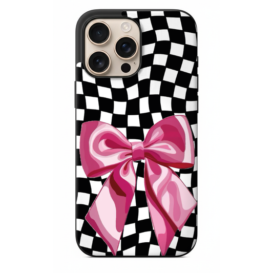 Pembe Kurdeleli Dama Desenli Telefon Kılıfı (SV73)