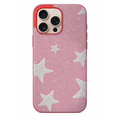 Pembe zemin Gümüş yıldızlı Telefon Kılıfı (WV65)