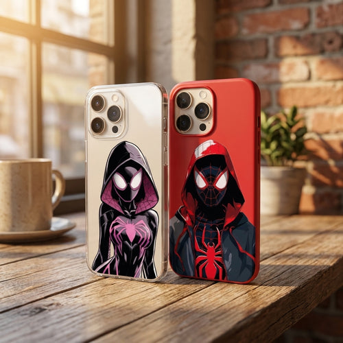 Spider-Gwen Ve Miles Morales Figürlü İkili Sevgili Telefon Kılıfı Seti