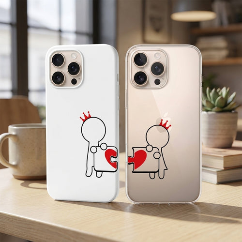 Kral Ve Kraliçe Taclı Yapboz Kalp İkili Sevgili Telefon Kılıfı Seti
