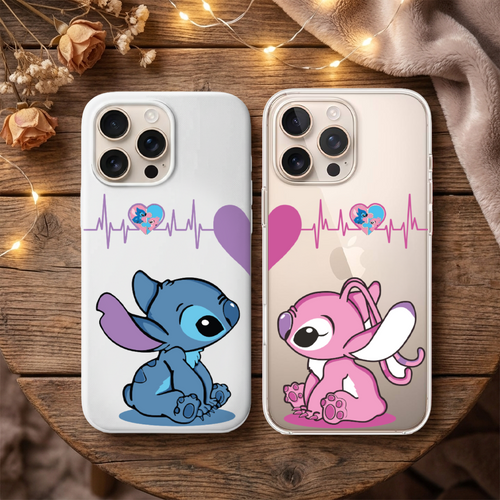 Stitch Ve Angel Kalp Atışı Figürlü İkili Sevgili Telefon Kılıfı Seti