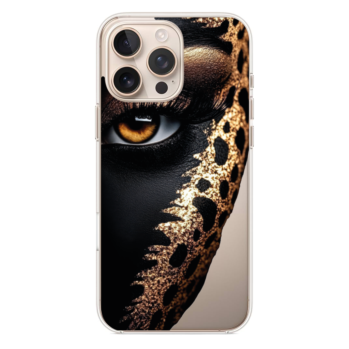 Golden Gaze Serisi Sanatsal Bakış ve Altın Parıltılı Leopar Makyajlı Tasarım Kılıf (WV18)
