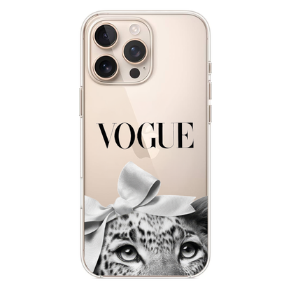 Vogue Editorial İkonik Tipografi, Beyaz Kurdeleli Leopar ve Noir Tasarım Kılıf (WV20)