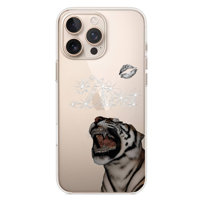 Diamond Tiger Mücevher Detaylı Kaplan ve Işıltılı Luxe Yazılı Tasarım Kılıf (WV19)