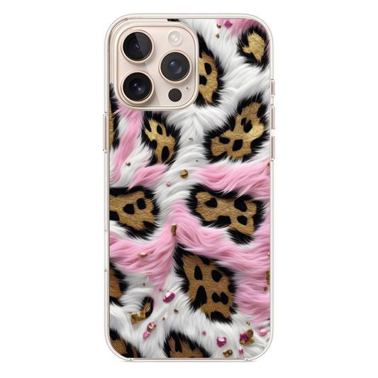 Pembe Detaylı ve Altın Leopar Desenli Telefon Kılıfı (SV11)