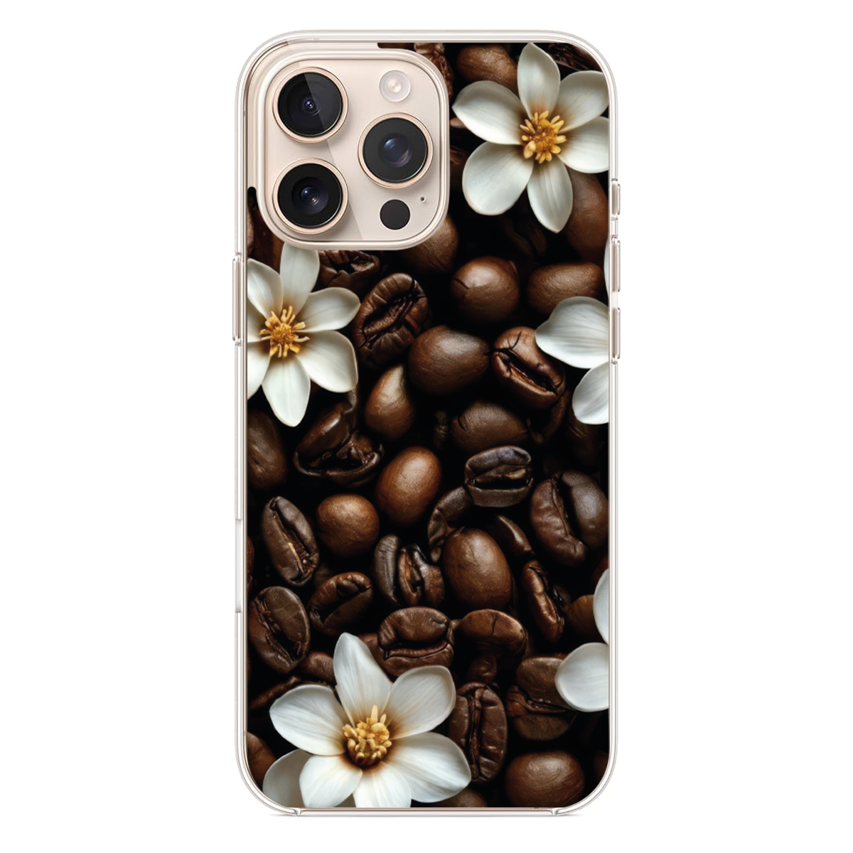 Coffee & Flower Serisi Kahve Çekirdeği ve Çiçek Temalı Doğal Tasarım Kılıf (WV12)