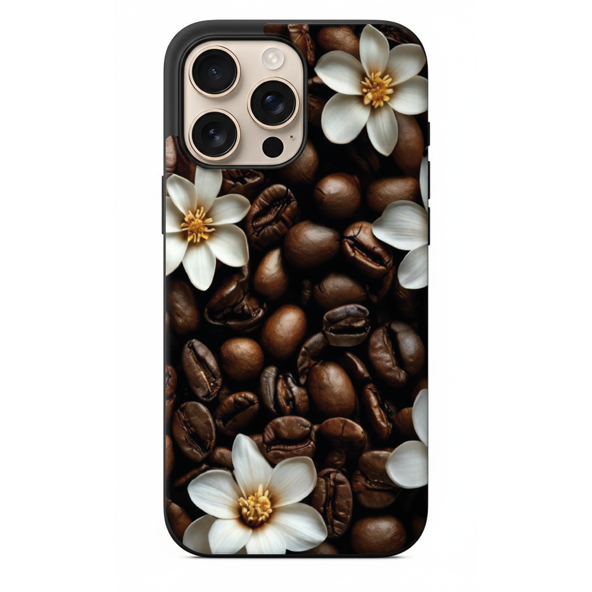 Coffee & Flower Serisi Kahve Çekirdeği ve Çiçek Temalı Doğal Tasarım Kılıf (WV12)