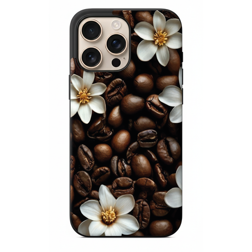Coffee & Flower Serisi Kahve Çekirdeği ve Çiçek Temalı Doğal Tasarım Kılıf (WV12)