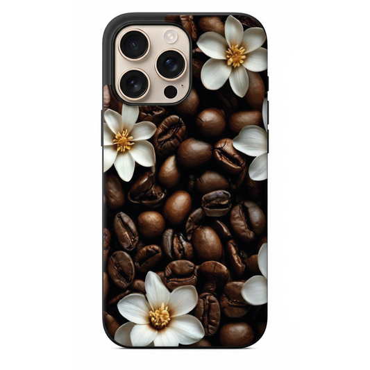 Coffee & Flower Serisi Kahve Çekirdeği ve Çiçek Temalı Doğal Tasarım Kılıf (WV12)
