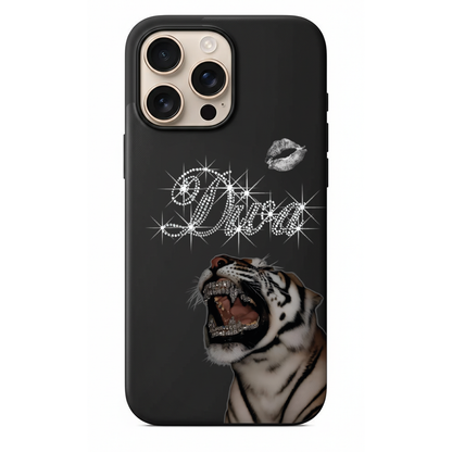 Diamond Tiger Mücevher Detaylı Kaplan ve Işıltılı Luxe Yazılı Tasarım Kılıf (WV19)