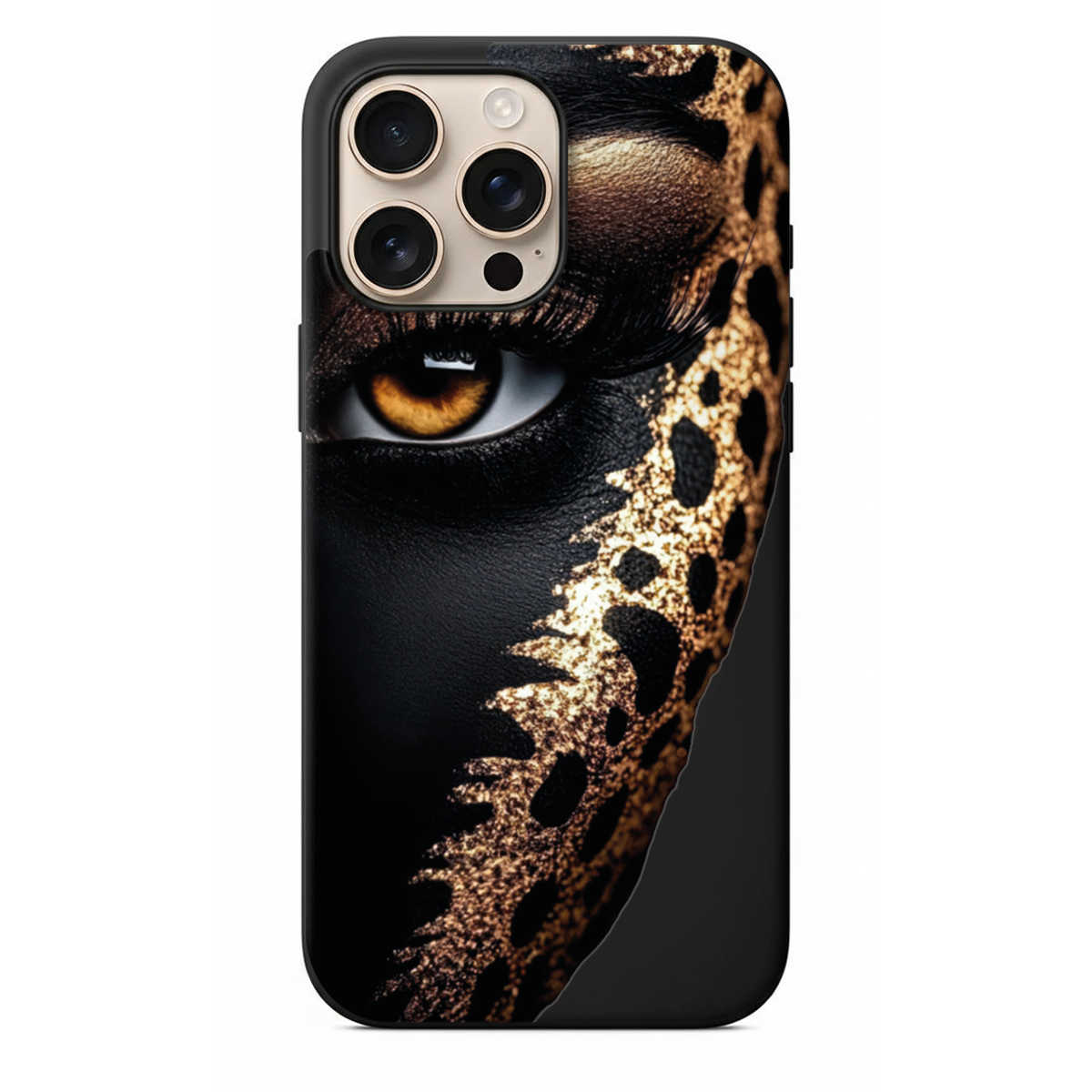 Golden Gaze Serisi Sanatsal Bakış ve Altın Parıltılı Leopar Makyajlı Tasarım Kılıf (WV18)