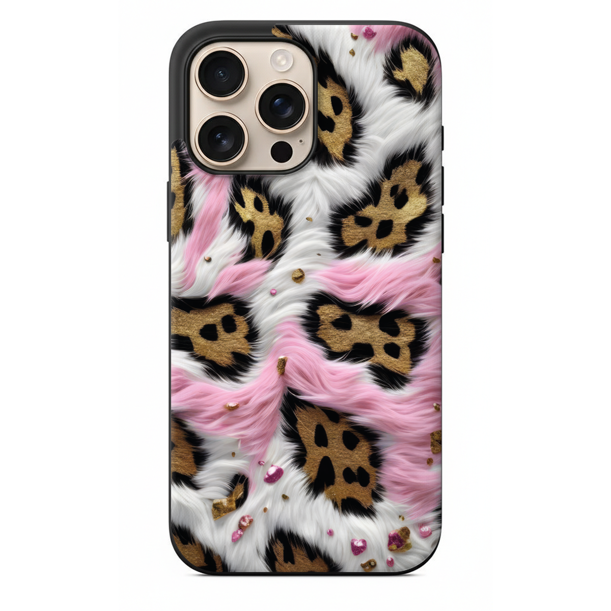 Pembe Detaylı ve Altın Leopar Desenli Telefon Kılıfı (SV11)