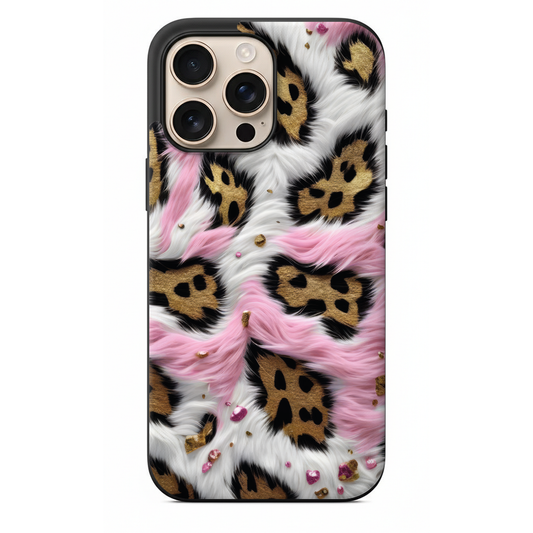 Pembe Detaylı ve Altın Leopar Desenli Telefon Kılıfı (SV11)