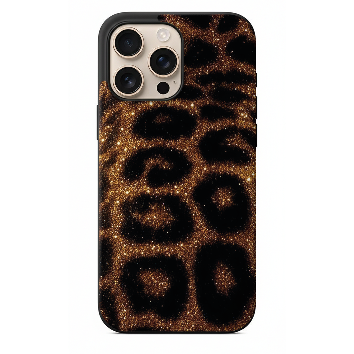 Glitter Wild Serisi Altın Parıltılı Leopar Desenli ve Lüks Dokulu Tasarım Kılıf (WV16)
