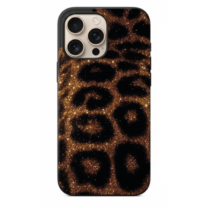 Glitter Wild Serisi Altın Parıltılı Leopar Desenli ve Lüks Dokulu Tasarım Kılıf (WV16)