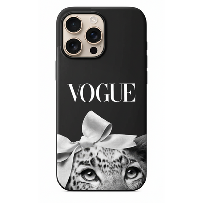 Vogue Editorial İkonik Tipografi, Beyaz Kurdeleli Leopar ve Noir Tasarım Kılıf (WV20)