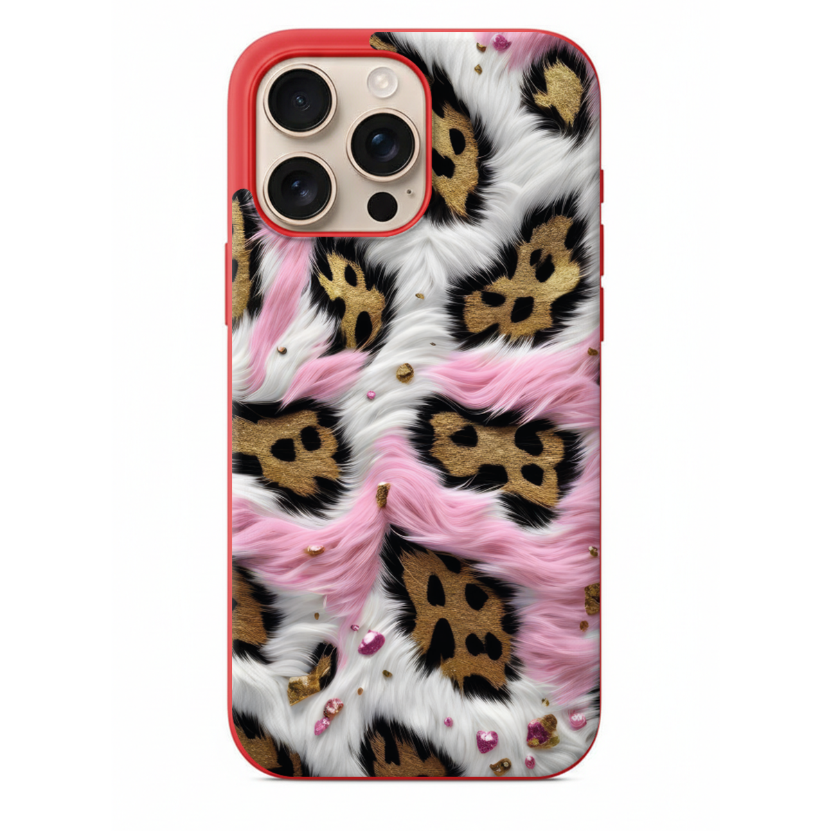 Pembe Detaylı ve Altın Leopar Desenli Telefon Kılıfı (SV11)