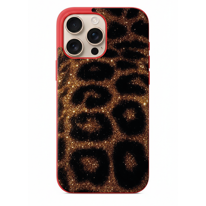 Glitter Wild Serisi Altın Parıltılı Leopar Desenli ve Lüks Dokulu Tasarım Kılıf (WV16)