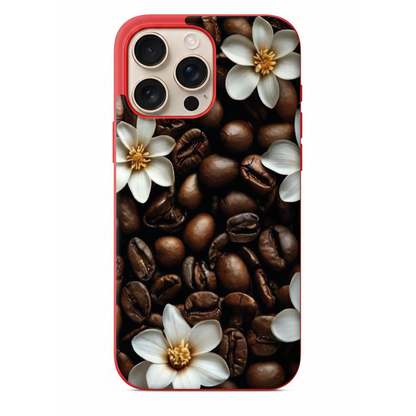 Coffee & Flower Serisi Kahve Çekirdeği ve Çiçek Temalı Doğal Tasarım Kılıf (WV12)