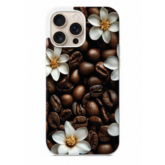 Coffee & Flower Serisi Kahve Çekirdeği ve Çiçek Temalı Doğal Tasarım Kılıf (WV12)
