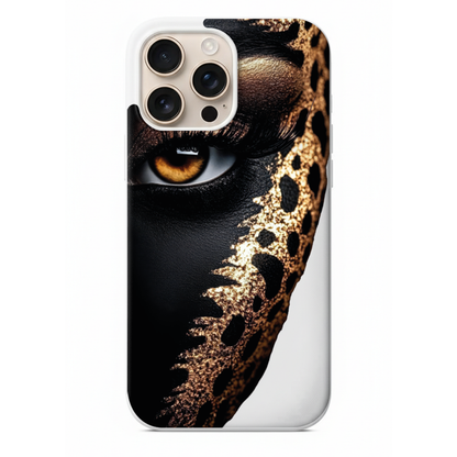 Golden Gaze Serisi Sanatsal Bakış ve Altın Parıltılı Leopar Makyajlı Tasarım Kılıf (WV18)