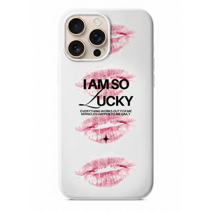 Lucky Charm Serisi I Am So Lucky Yazılı ve Pembe Dudak Temalı Manifest Kılıf (SV21)