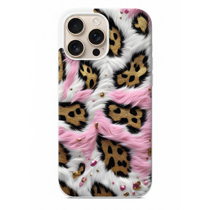 Pembe Detaylı ve Altın Leopar Desenli Telefon Kılıfı (SV11)