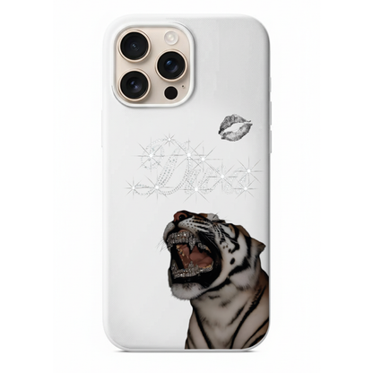 Diamond Tiger Mücevher Detaylı Kaplan ve Işıltılı Luxe Yazılı Tasarım Kılıf (WV19)