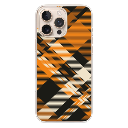 Modern Turuncu-Siyah Ekose ve Çizgili Desenli Telefon Kılıfı (SV26)