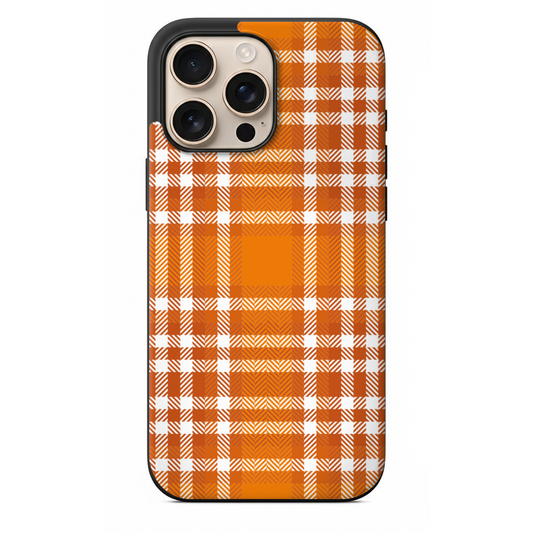Klasik Turuncu-Beyaz Ekose ve Çizgili Desenli Telefon Kılıfı (SV31)