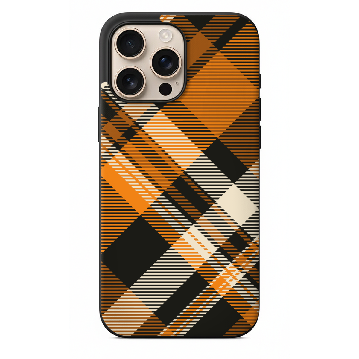 Modern Turuncu-Siyah Ekose ve Çizgili Desenli Telefon Kılıfı (SV26)