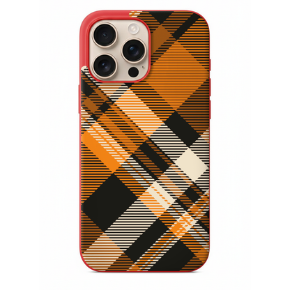 Modern Turuncu-Siyah Ekose ve Çizgili Desenli Telefon Kılıfı (SV26)