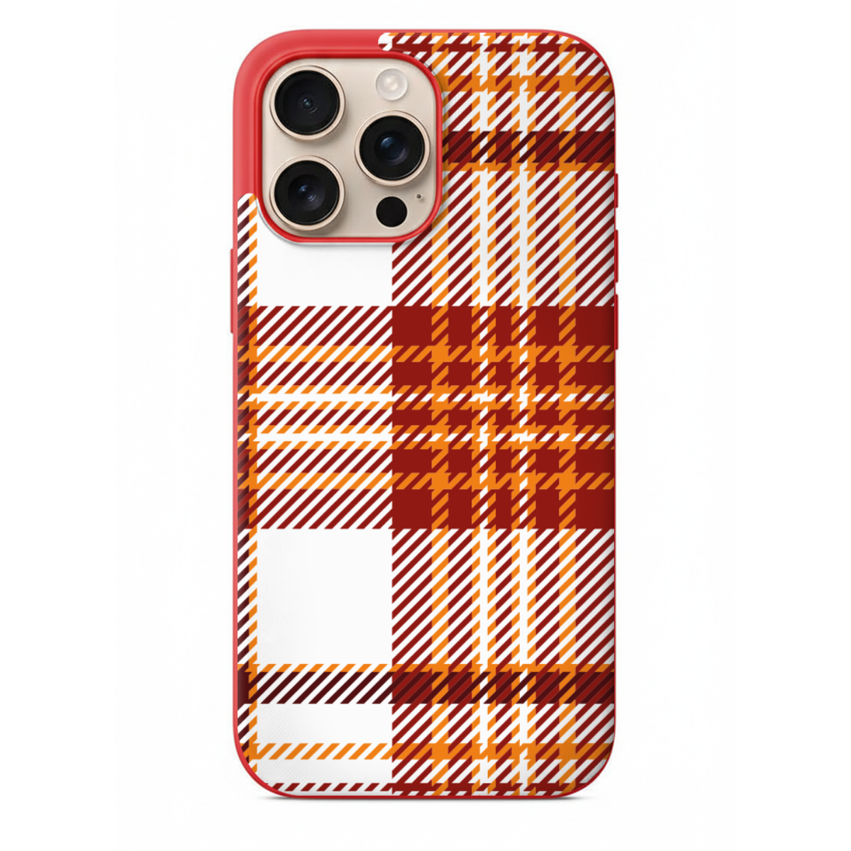 Modern Kırmızı-Turuncu Ekose ve Çizgili Desenli Telefon Kılıfı(SV32)
