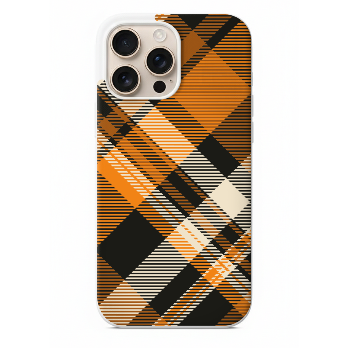 Modern Turuncu-Siyah Ekose ve Çizgili Desenli Telefon Kılıfı (SV26)