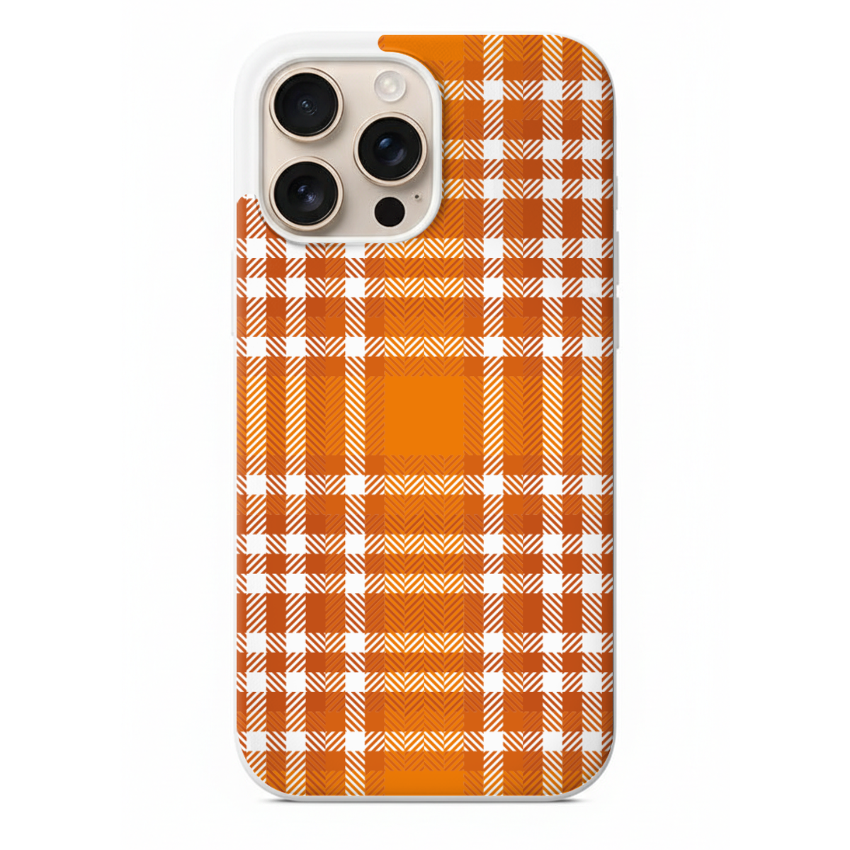 Klasik Turuncu-Beyaz Ekose ve Çizgili Desenli Telefon Kılıfı (SV31)